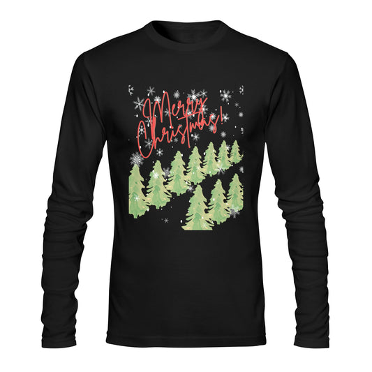 "Festive Merry Christmas Long-Sleeve Shirt – Cozy Holiday Outfit with Forest Design"